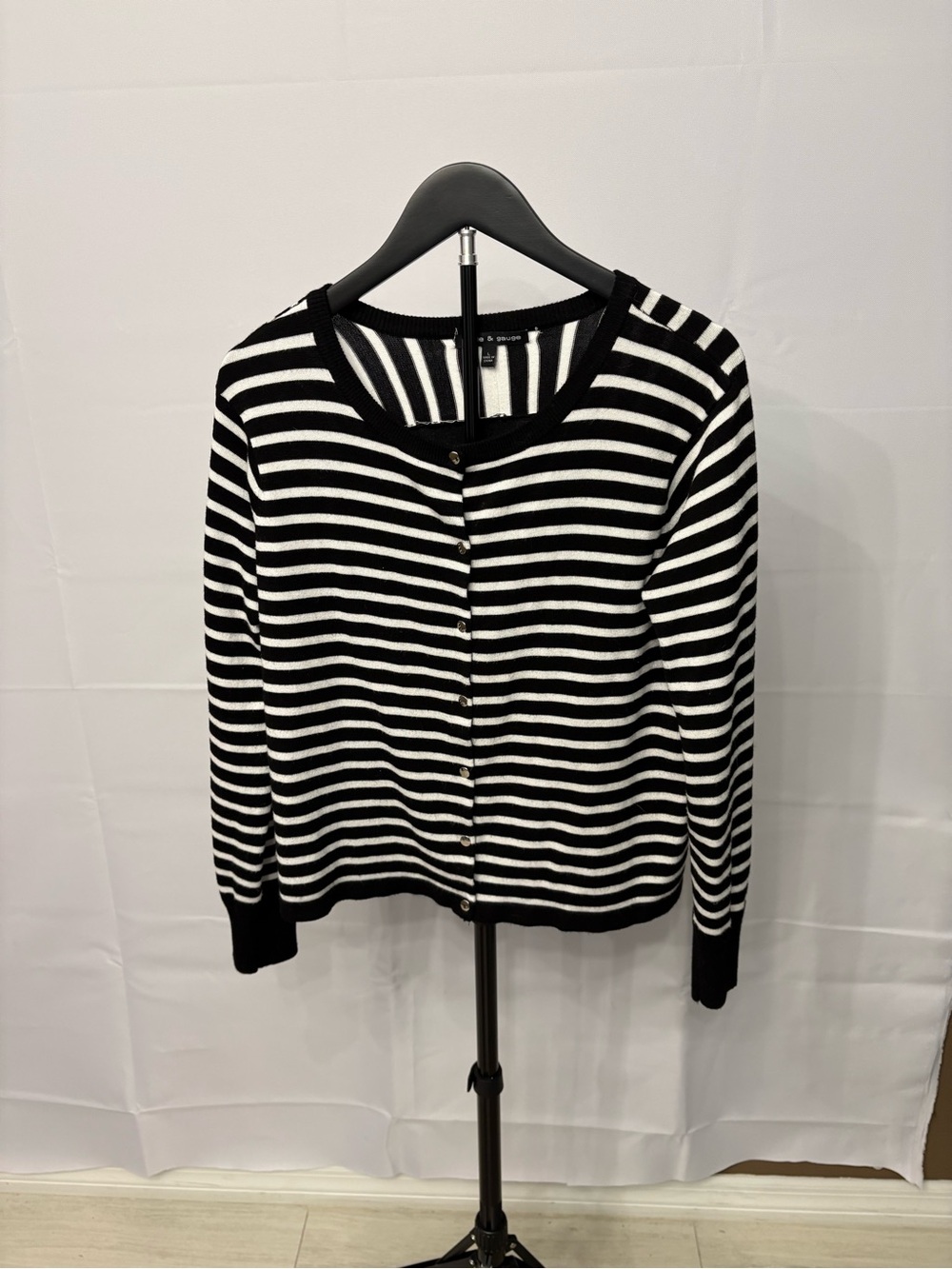 Cable & Gauge Black and White Striped Button-Front Cardigan